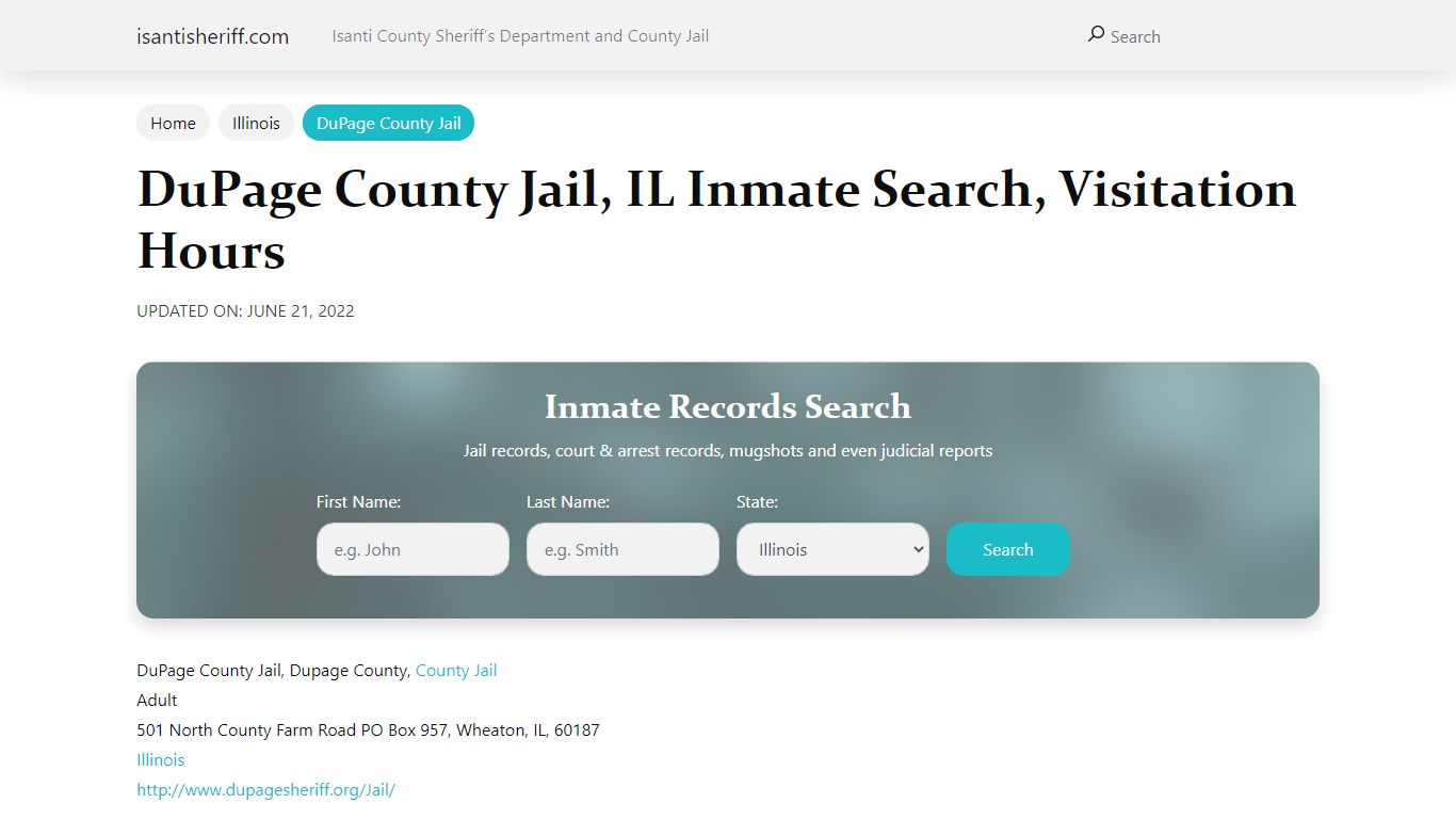 DuPage County Jail, IL Inmate Search, Visitation Hours - Isanti Sheriff