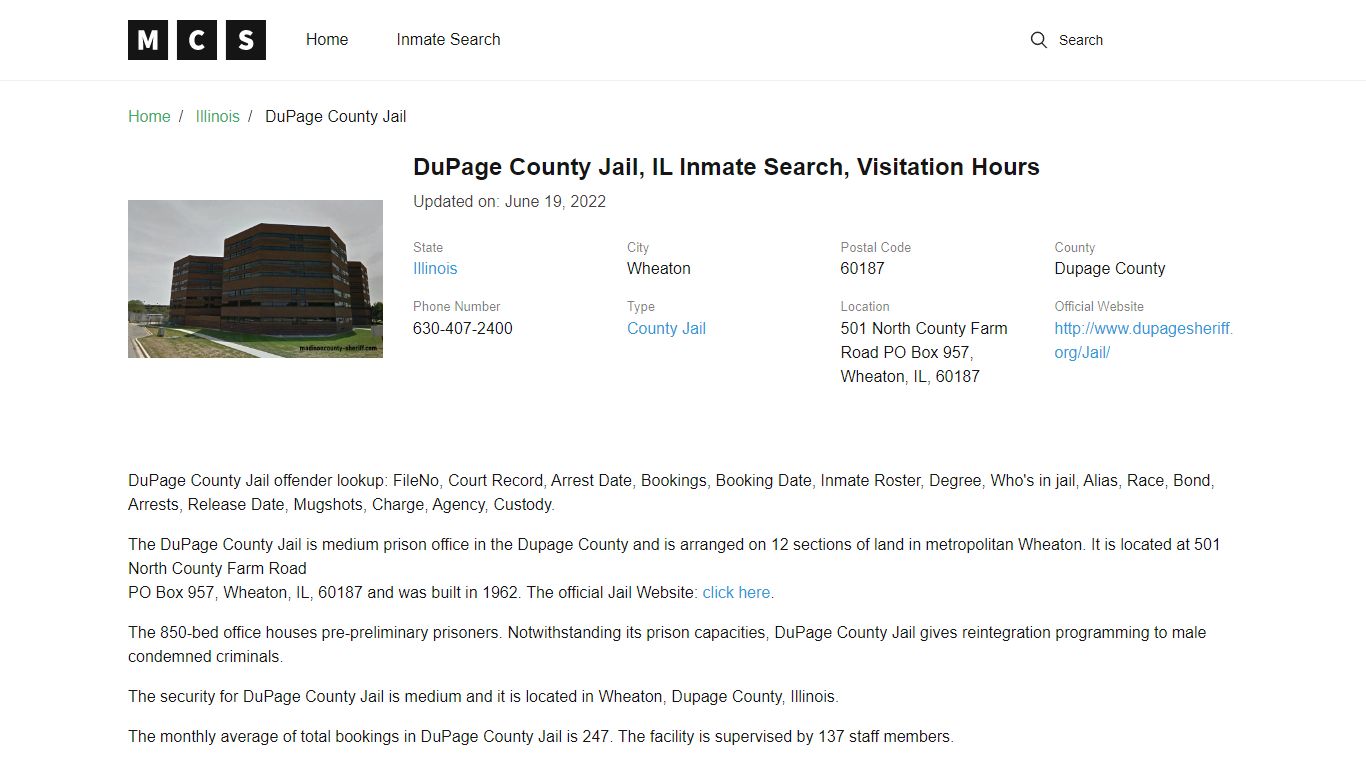Dupage County, IL Jail Inmates Search, Visitation Rules